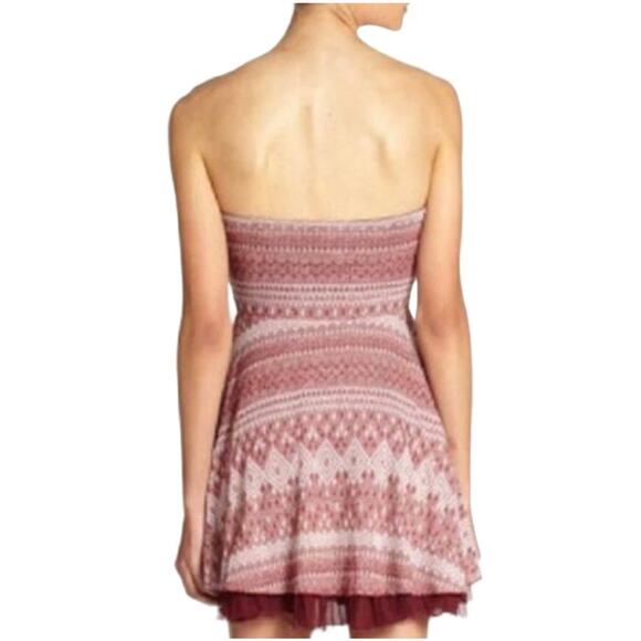 free people burgundy knit mini dress lace sweetheart strapless option boho - Picture 10 of 10